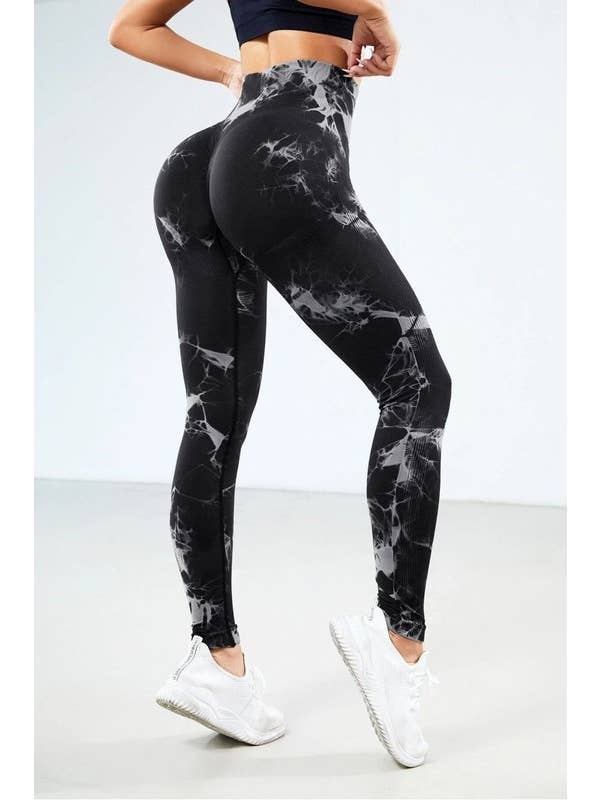 Color 5 - Wholesale Athletic/Lounge Leggings - Women's - Seamless tie dye high waist jacquard yoga scrunch legging 1