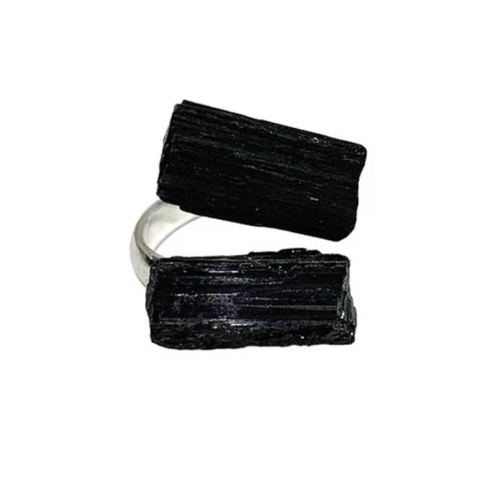 Black Tourmaline Silver Plated Adjustable Wrap Ring for wholesale by Moon Child