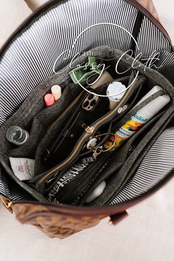 The Classy Cloth WS - Wholesale Purse/Bag Accessory - Women's - Tote Bag Purse Organizer Insert - Charcoal RTS1