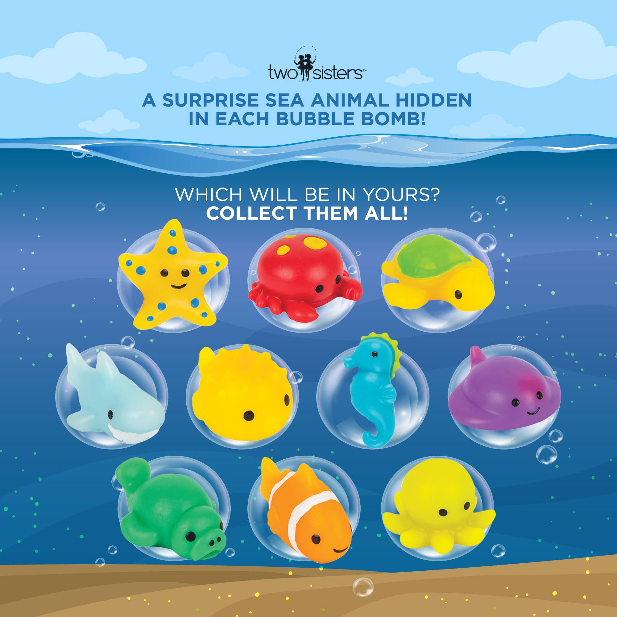 Two Sisters Spa - Vente Bombe de bain/poudre effervescente pour le bain - Coffret cadeau de bombes de bain Sea Animal pour enfants avec jouets à l'intérieur — Paquet de 61