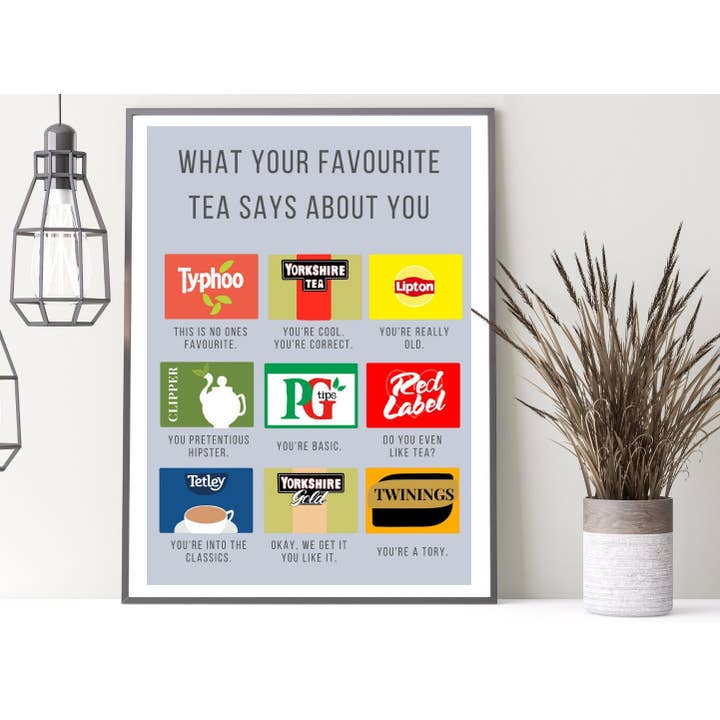 British Tea Print, Yorkshire Tea Print, Yorkshire Tea Print, Tea Print, Yorkshire Brew Chart, Yorkshire Print, Secret Santa Gift for wholesale by Oh My Days