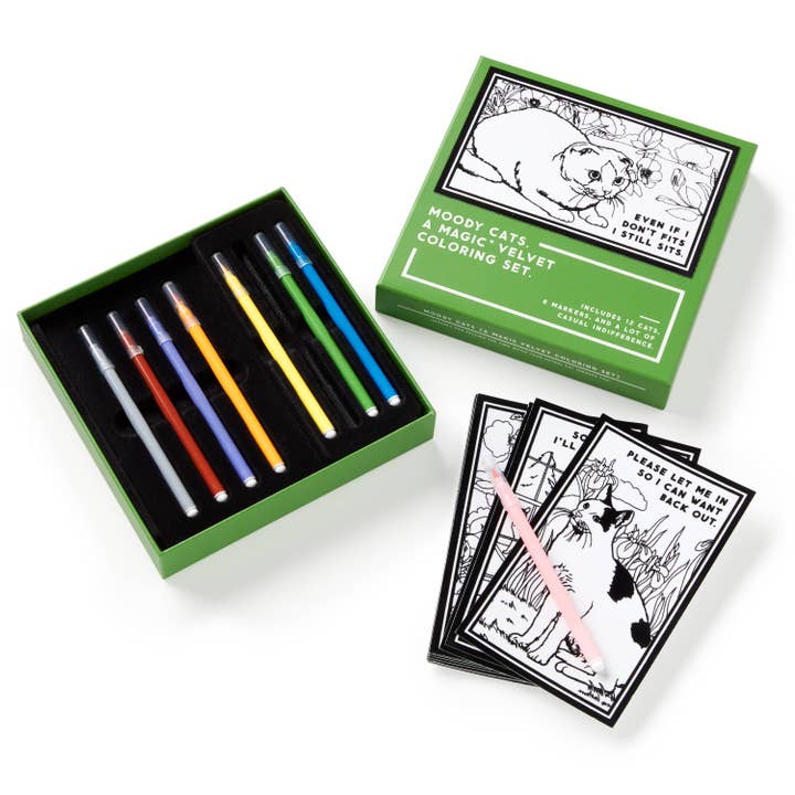 Chronicle Books - Wholesale Coloring & Activity Book - Adult - Brass Monkey Moody Cats Magic Velvet Coloring Set2