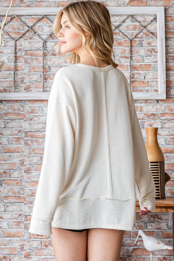 7th Ray - Wholesale Knit Top - Women's - [PLUS SIZE] Cotton Blend Raw Edge Hi Low detail Top  T5276XL1