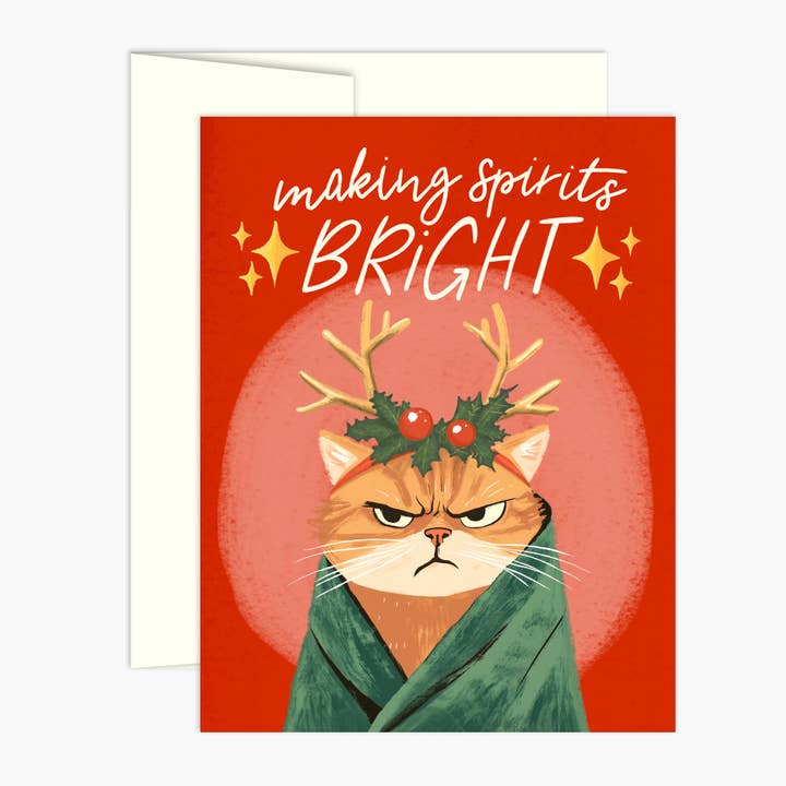 Fed Up Festive Cat Holiday Card for wholesale by Palmer Street Press