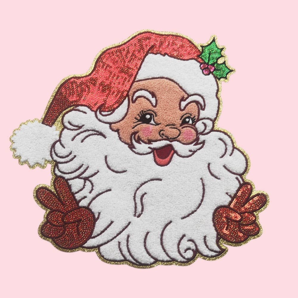 Rosie Posie Patches - Wholesale Patch - Santa Peace Sign Sequin Iron On Patch0
