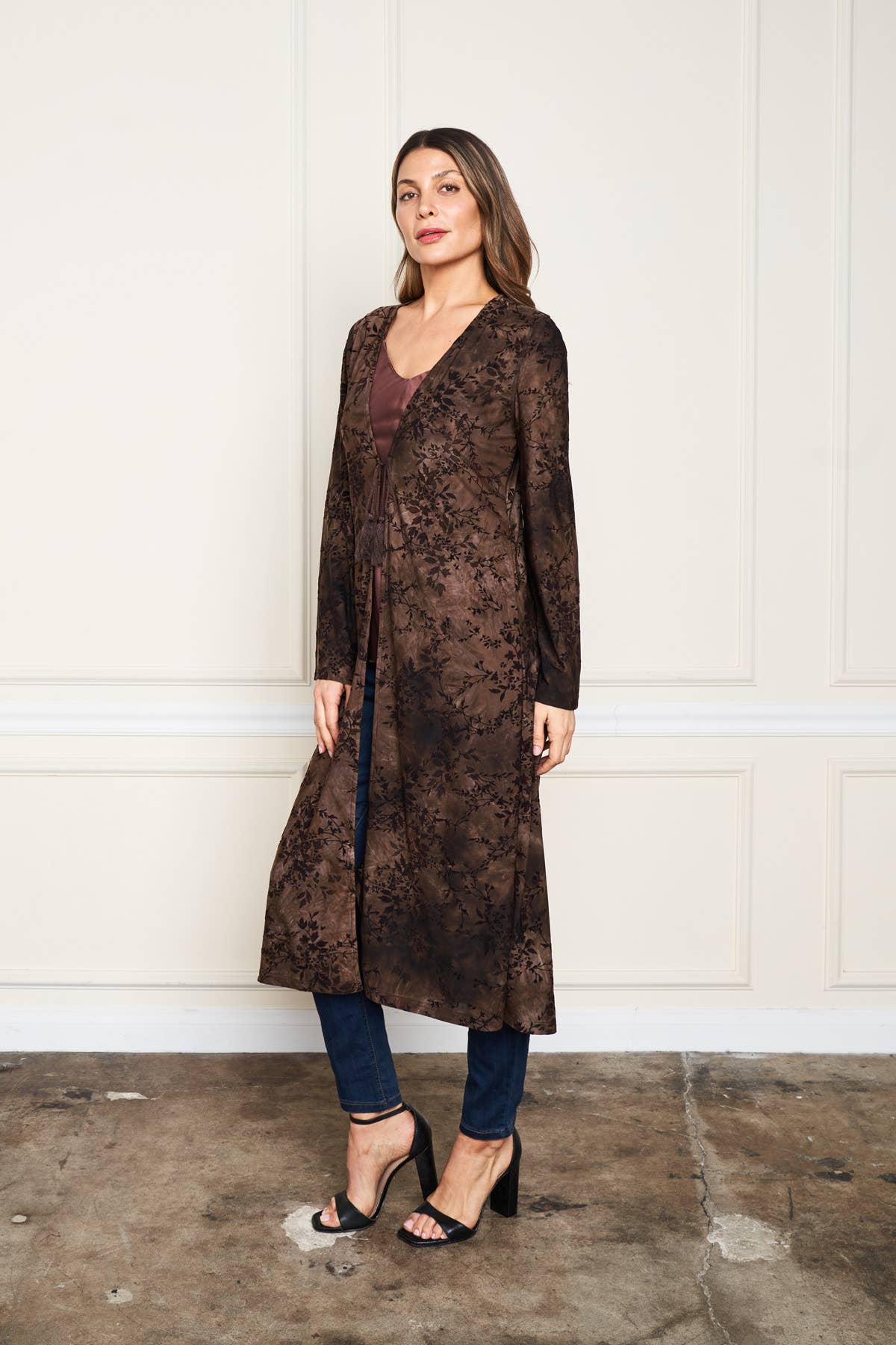 Paparazzi - Wholesale Kimono - Women's - 5705-MAK Flocked ITY Kimono w/ Tie Front1