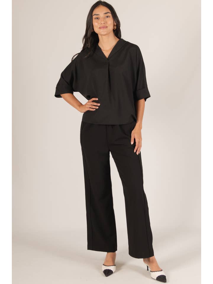 Before You Collection - Wholesale Pants - Women's - Woven Wide Leg Elastic Waist Side Slit Pants1