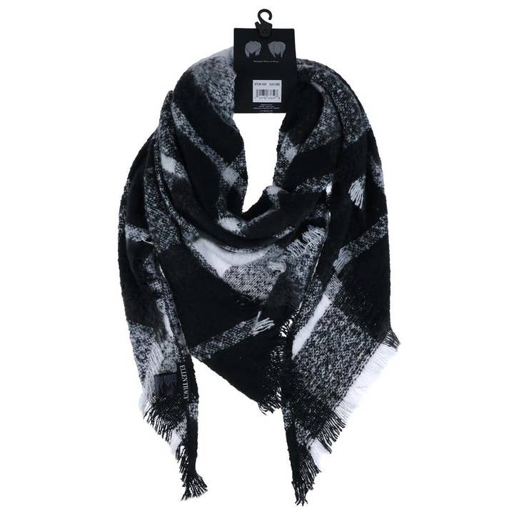 Black Combo Winter Plaid Triangle Scarf for wholesale on Faire