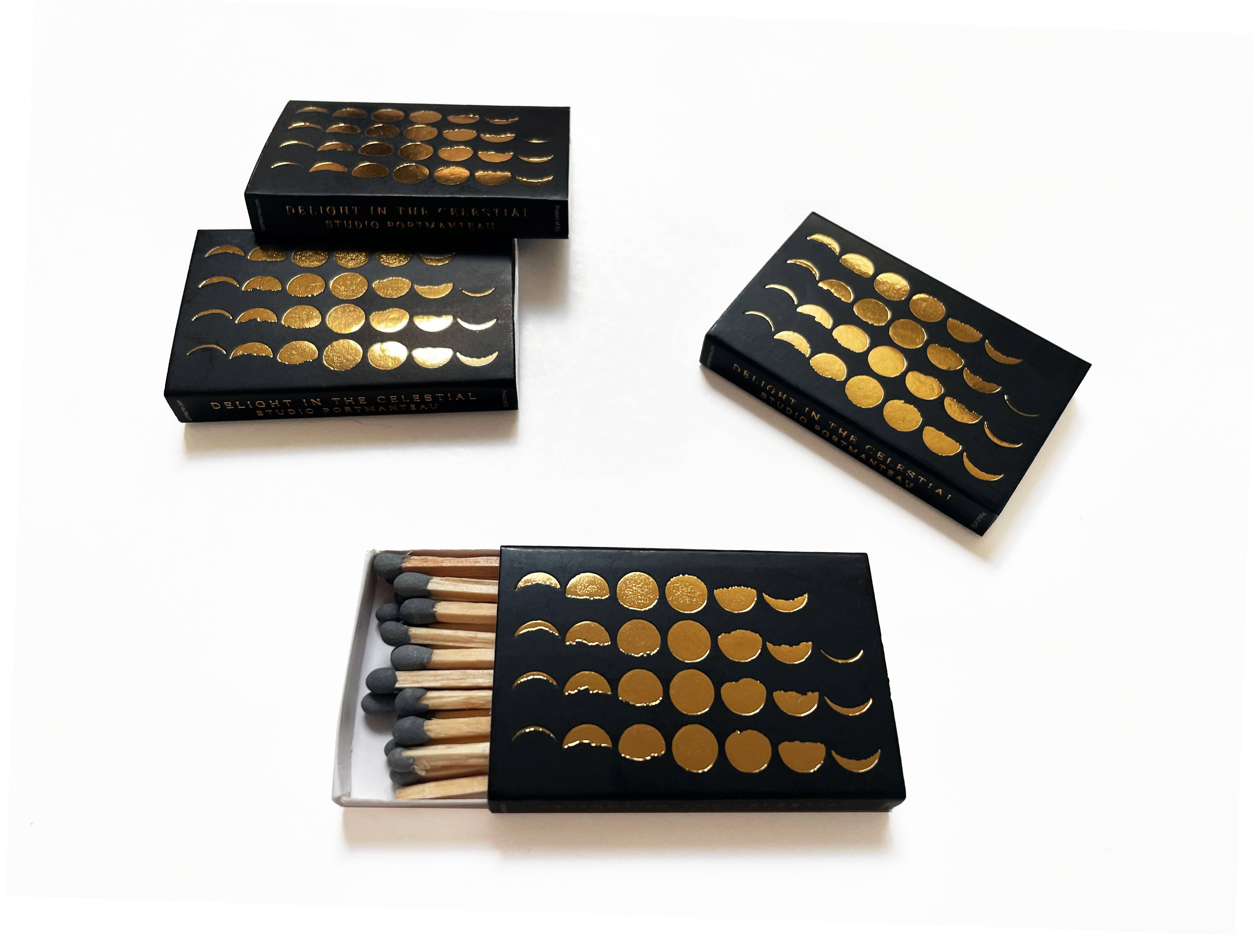 Studio Portmanteau – Suporte de fósforos por atacado – Caixa de Fósforos Fases da Lua | Ouro na Decoração Celestial Preta7