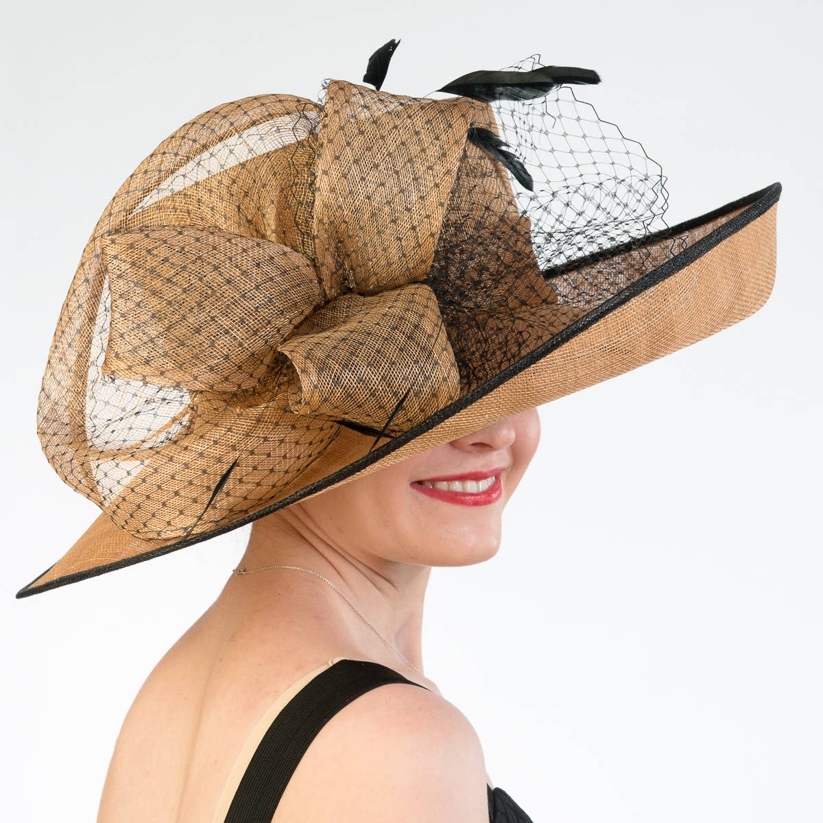 KaKyCo - Wholesale Fascinator Hat - Women's - Large Two Tone Veil Sinamay Hat | 1135582