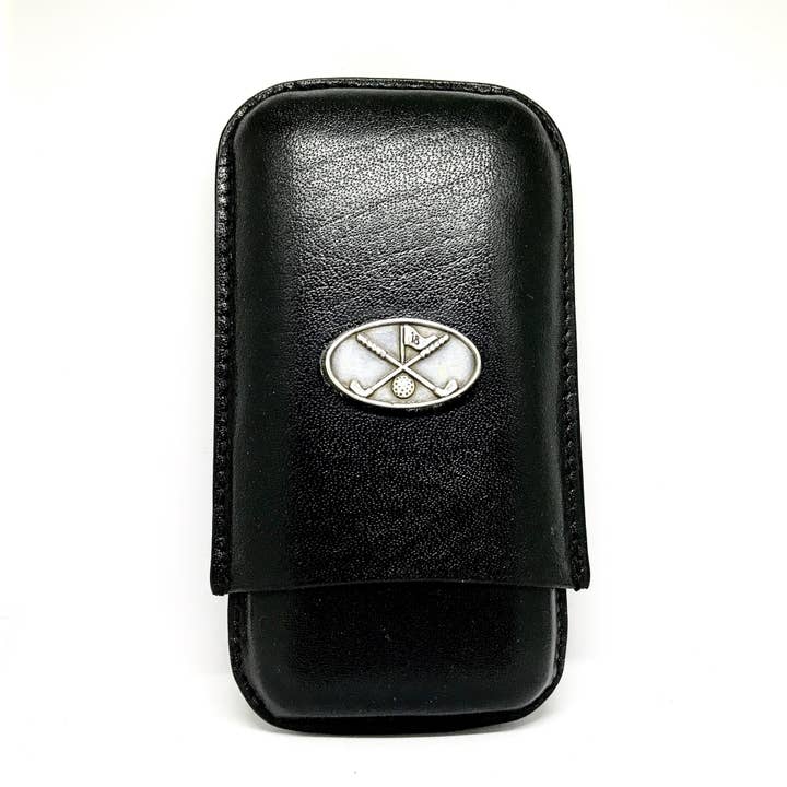 Leder-Zigarrenetui mit 3 Fächern und Golf-Motiv mit Flagge für den Großhandel von Cigar Cutters by Jim