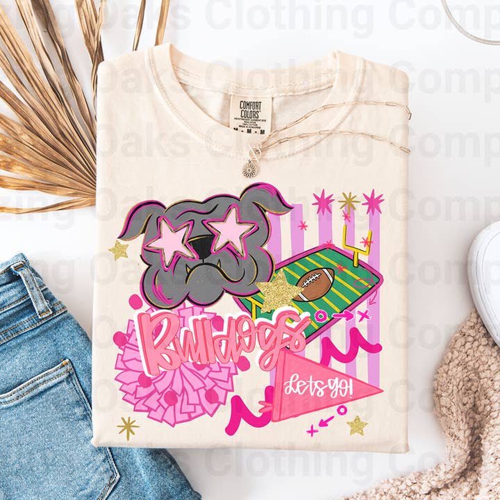 Pink Preppy Bulldogs Short Sleeve Shirt for wholesale by Blazing Oaks Clothing Company