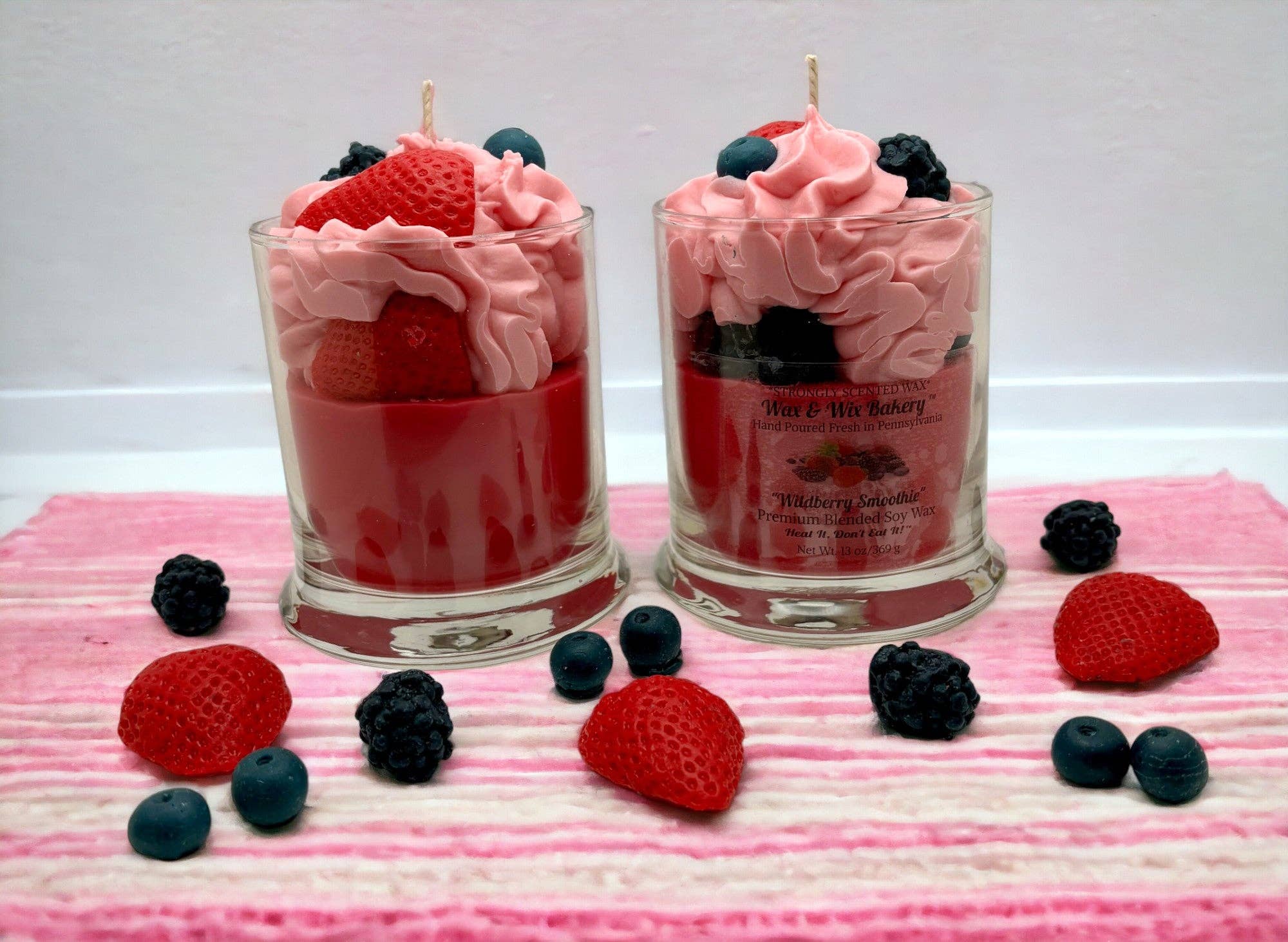 Wax and Wix Bakery® - Wholesale Jar/Filled Candle - Wildberry Smoothie Candle. 13 oz. Large Dessert Candle1