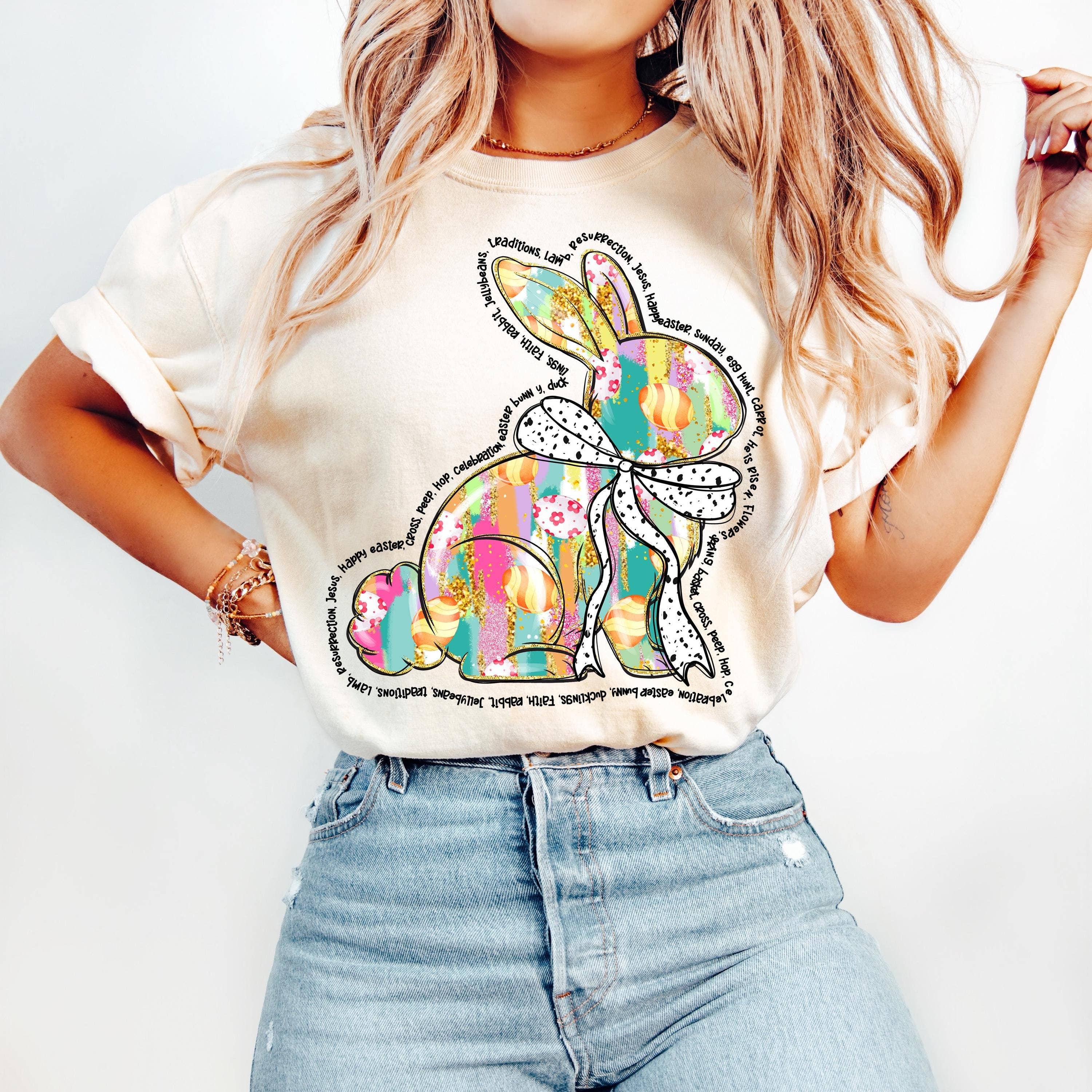 NVC Ecommerce LLC – Großhandel T-Shirt (Grafikdruck) – Damen – Osterhasen-Shirt, Frohe Ostern T-Shirt, Blumiger Frühlingspullover0