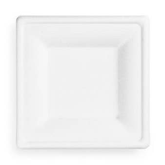Piatti quadrati Vegware da 6 pollici in fibra modellata bianca (QTY:500) per la vendita all'ingrosso da parte di MicRic