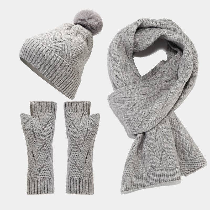 Dipped Shop - Wholesale Winter Accessory Set - Women's - 3PCS Solid Color Twist Hat & Scarf Sets DPHS034412
