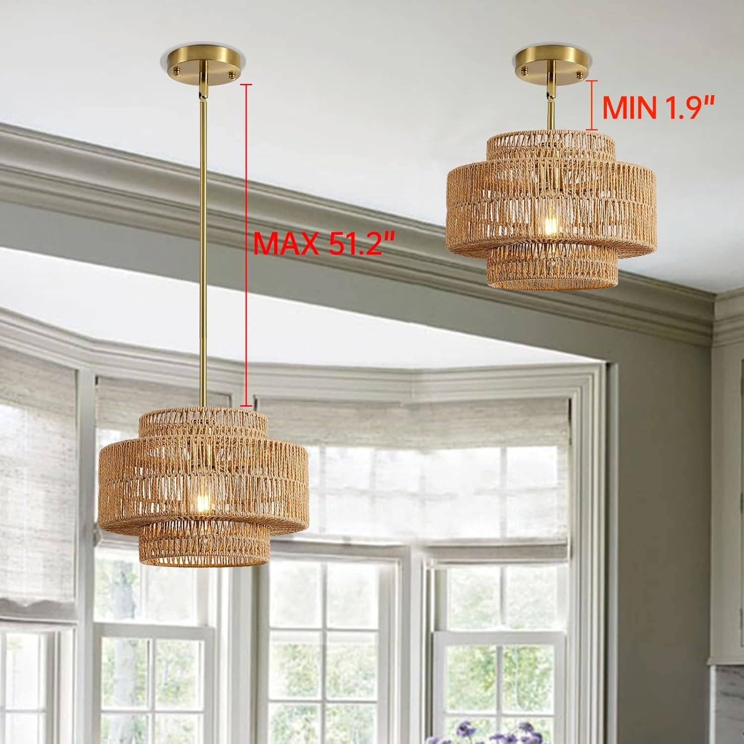 ShipItFurniture - Wholesale Chandelier/Hanging Light - Boho Rattan Chandelier Handwoven Pendant Light Natural5
