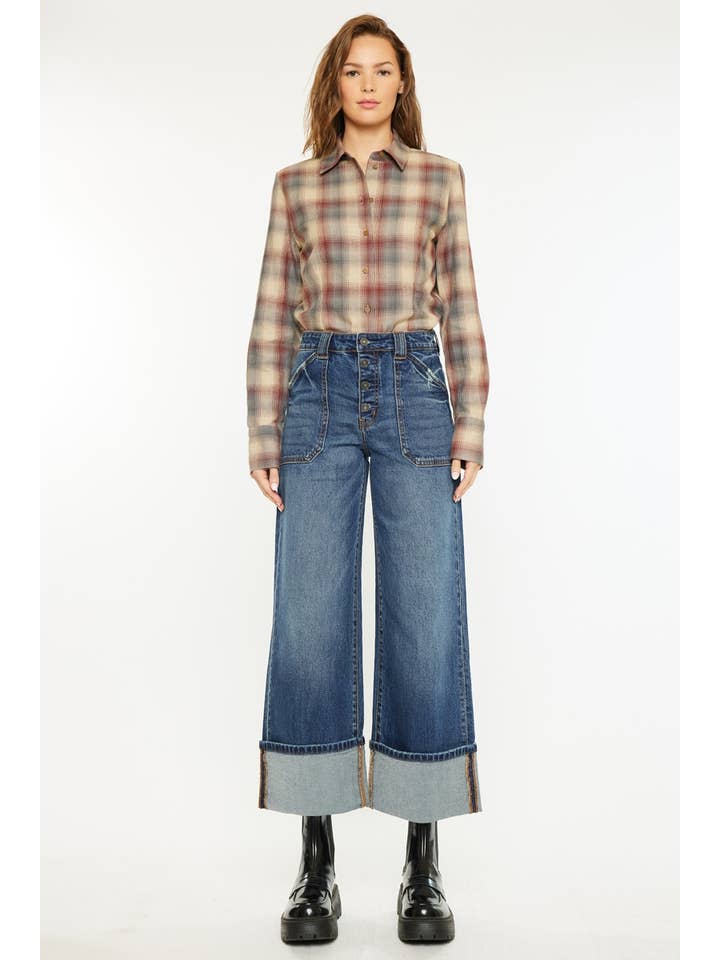 DARK OPEN PACK HIGH RISE ANKLE WIDE LEG JEANS-KC2587D for wholesale on Faire