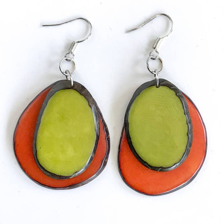 Tagua 2 Slice Maya Duet Earrings for wholesale by Belart Fair Trade