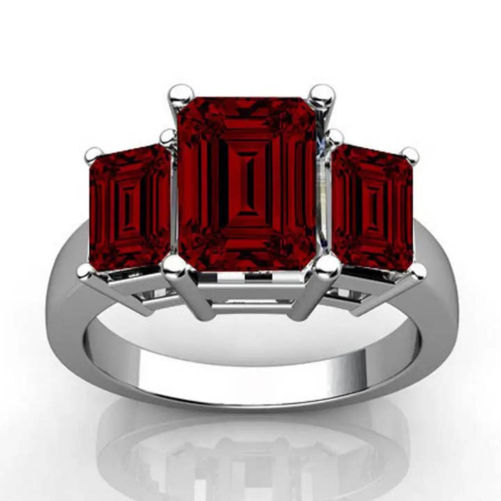 Ring und Ohrstecker mit smaragdgeschliffenen roten Swarovski-Kristallen für den Großhandel von Glimmering Handmade