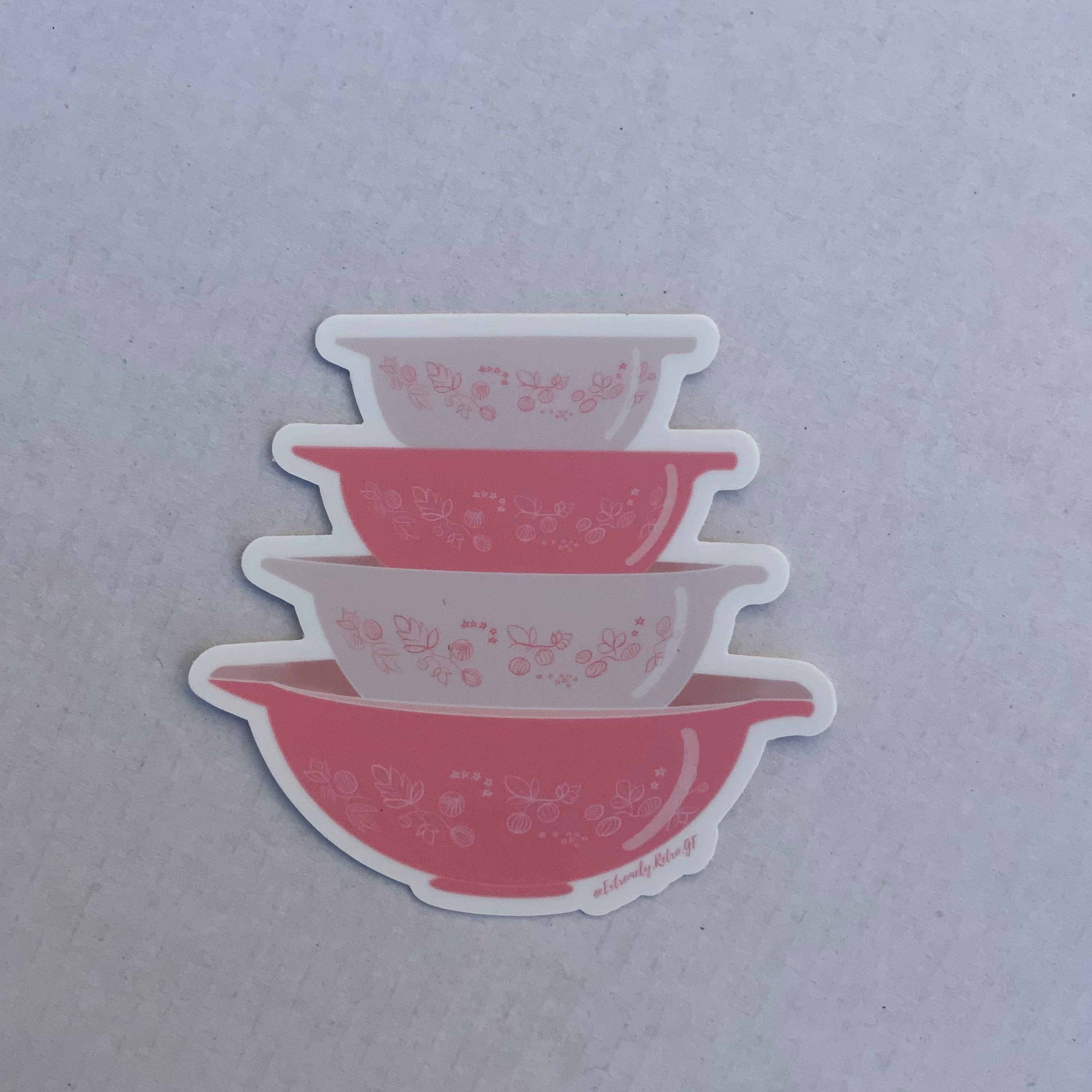Extremely Retro - Wholesale Sticker - Vintage Pink Gooseberry Pyrex Bowls Sticker/Magnet2