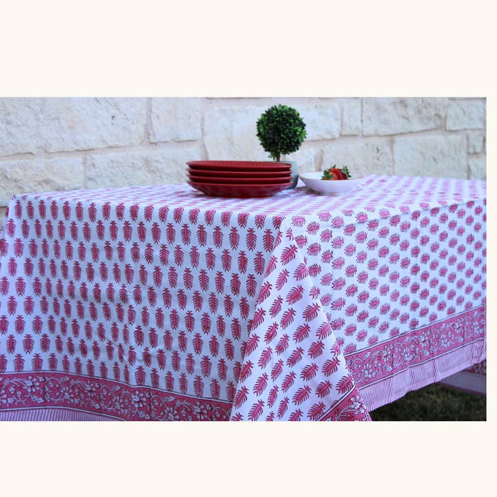 Rose wood Feather - Handblock Print Cotton Tablecloth for wholesale by House of Alaan