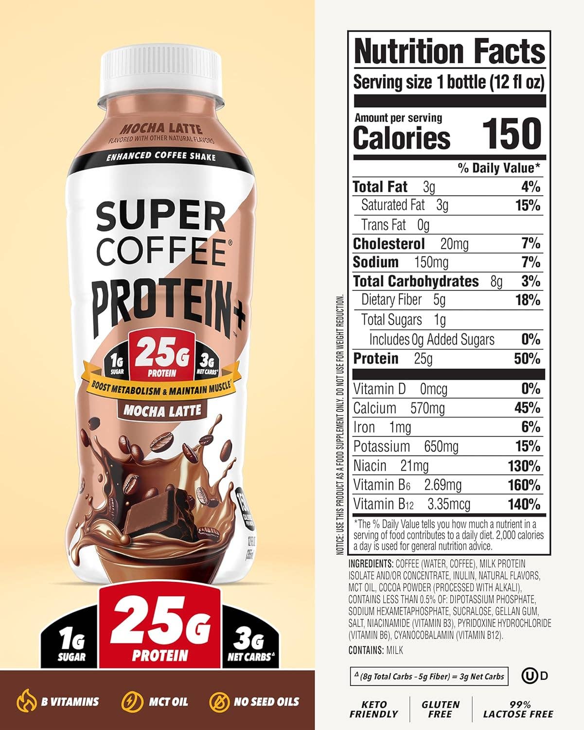 Oasis Snacks - Wholesale Iced Coffee/Cold Brew - SUPER COFFEE Enhanced Shake Protein+, 12oz1