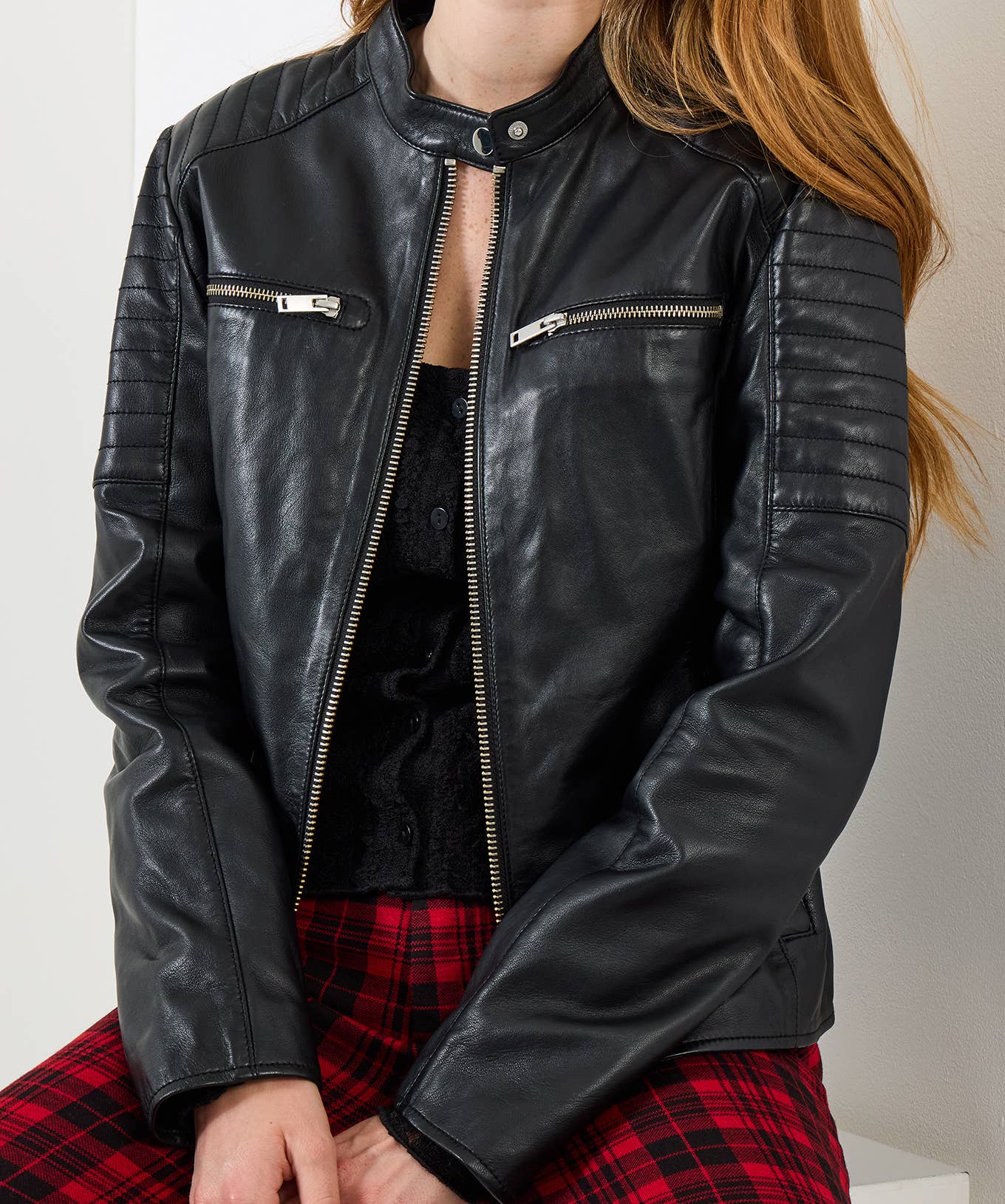 Black Victoria Zip Up Biker Jacket for wholesale on Faire3