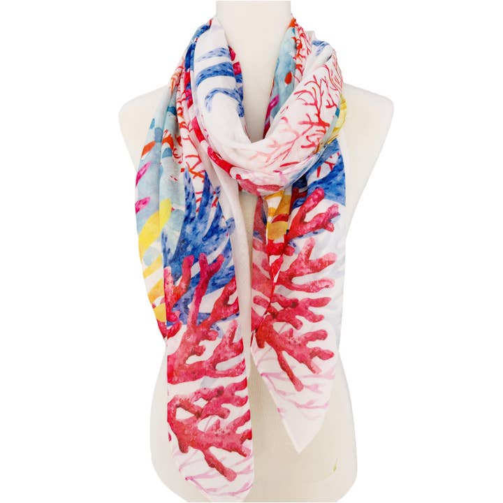 JC Sunny Fashion - Venta al por mayor Bufanda - Mujer - Bufanda JC022848, color blanco y coral2