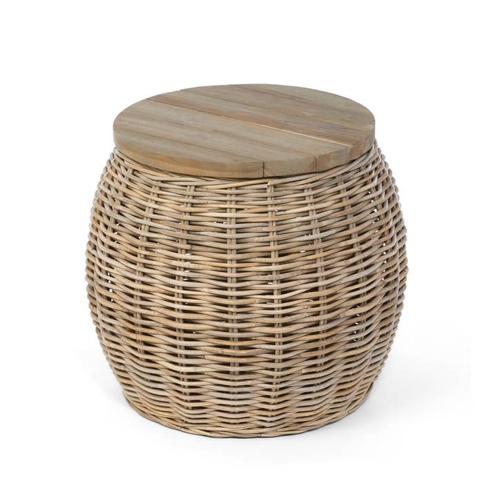 Rattan Side Table with Wood Top for wholesale by Park Hill Collection