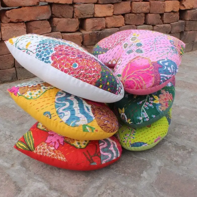 Bhawana Handicrafts - Wholesale Throw/Decorative Pillow - 5 Piece Lot, Handmade Heart Throw Pillow Kantha Pillow With 1