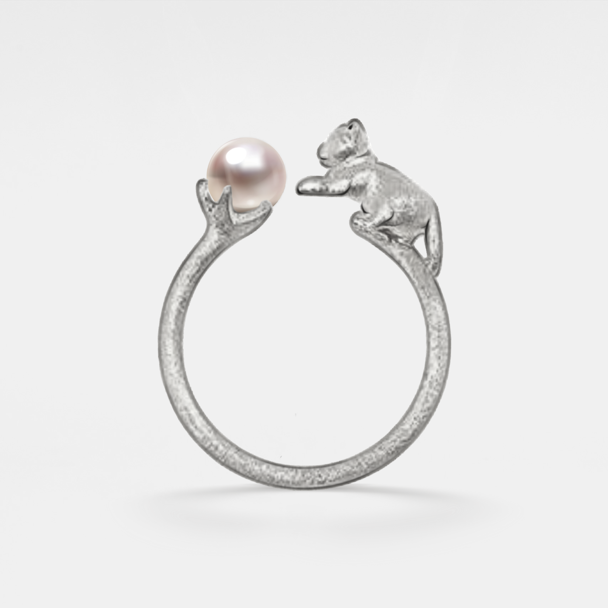 Perimade & Co. LLC – wholesale Band/stacked ring – Cute Gold Cat Stackable Ring in 925 Sterling Silver, Pearl2