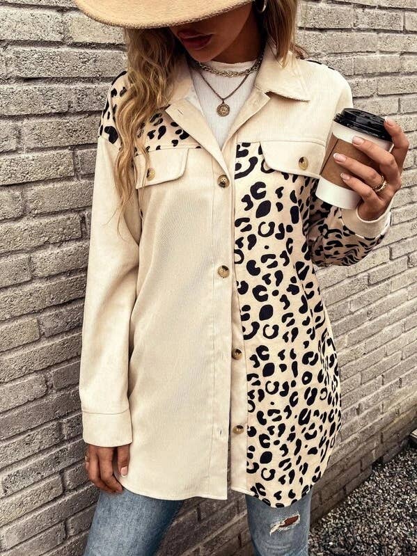 HIDDENBRAND - Wholesale Shirt Jacket/Shacket - Women's - Leopard-Print Single-Breasted Midi Jacket