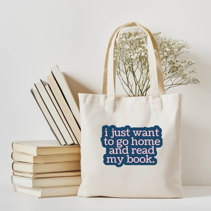 I Want To Go Home & Read | Blue | Tote for wholesale by bookonahookco