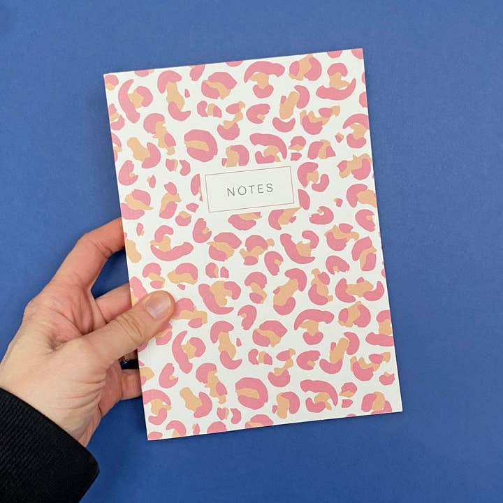 Pink and peach Leopard Print Notebook for wholesale by Lizzie Chancellor