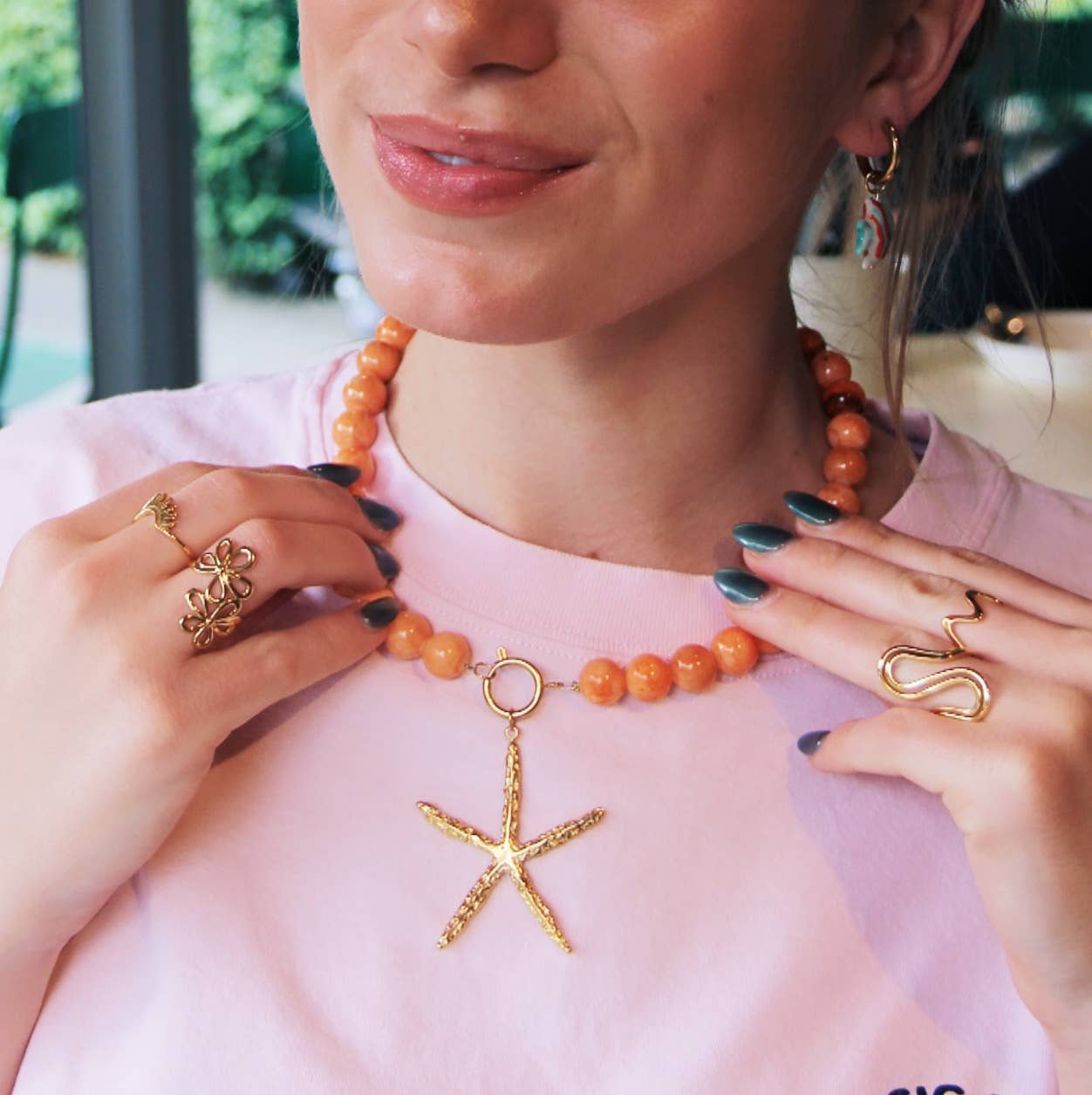 Bazou - Wholesale Beaded/pearl necklace - Natural stone bead necklace XL - fuchsia2