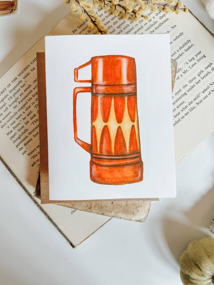 Vintage Mod Thermos Watercolor wenskaart voor wholesale door MacaelaMade