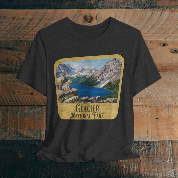 Camiseta de Manga Corta Unisex Glacier National Park Letrero de Madera para venta al por mayor de Parks Apparel