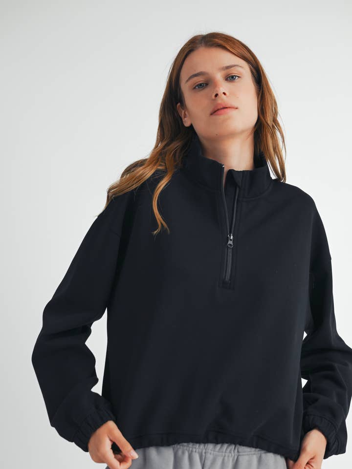 NEGRO JERSEY DE BUCEO CON MEDIA CREMALLERA/WL24-9376 de venta al por mayor en Faire0