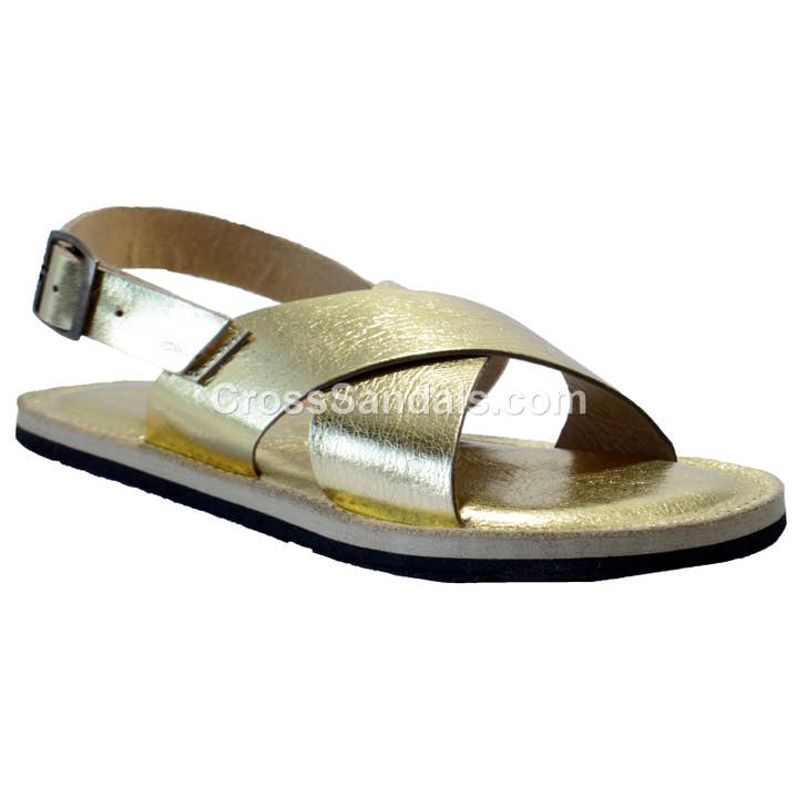 Leather Cross Sandals For Unisex Woman Man Golden Csb-014 for wholesale by SHYS