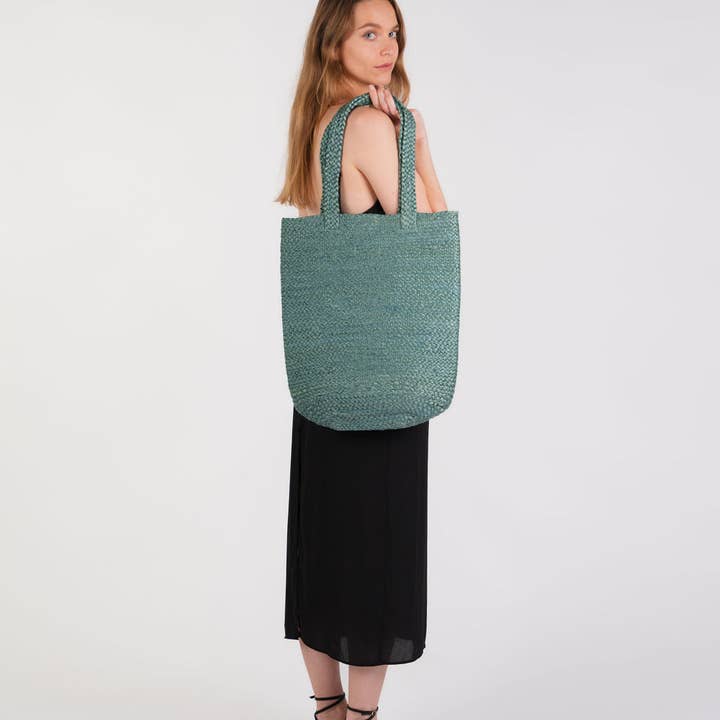 Shyla Soft Jute Tote Bag - Teal for wholesale on Faire