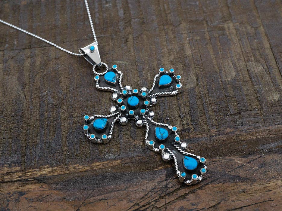 Oxidized Cross with Dark Turquoise for wholesale on Faire1