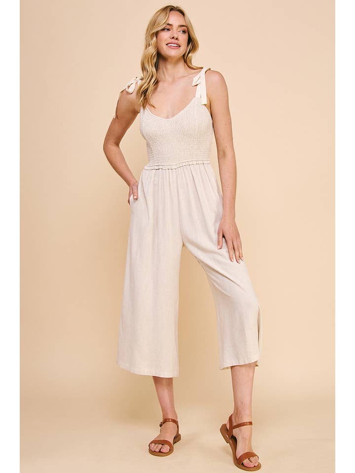 Allie Rose - Wholesale Jumpsuit - Women's - Soft Linen Smocked Top Jumpsuit