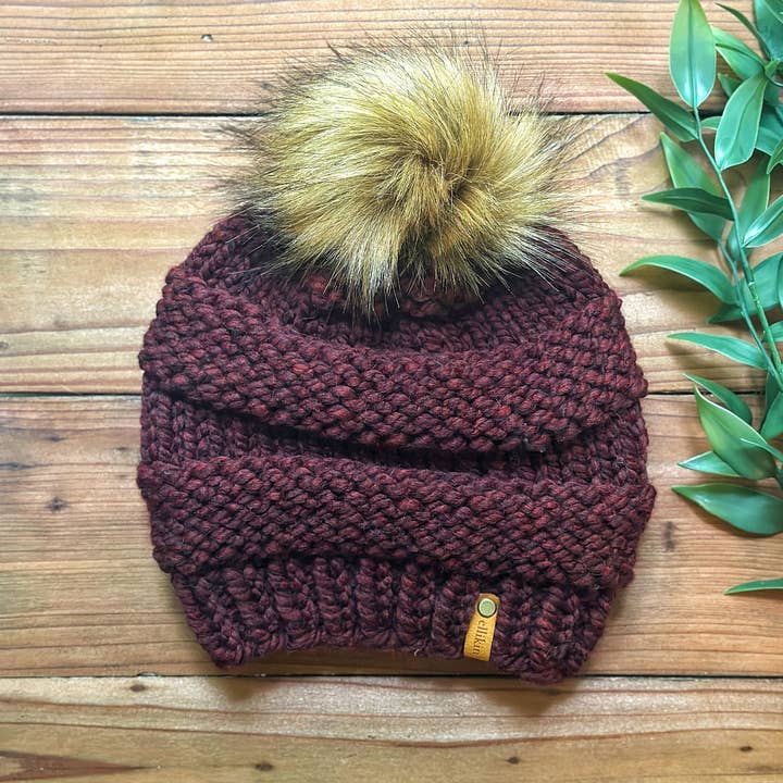 Ellikin Knits - Wholesale Beanie - Women's - Lola Knit Beanie in Claret0