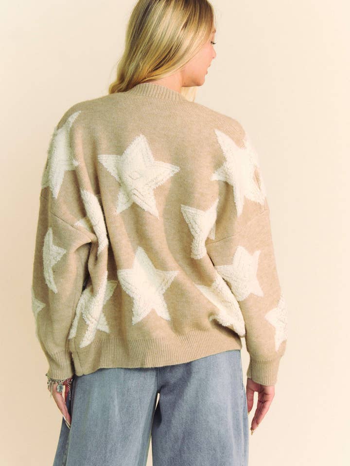 Davi & Dani - Wholesale Cardigan - Women's - PLUS FUZZY STAR LOOSE FIT BUTTON DOWN CARDIGAN11