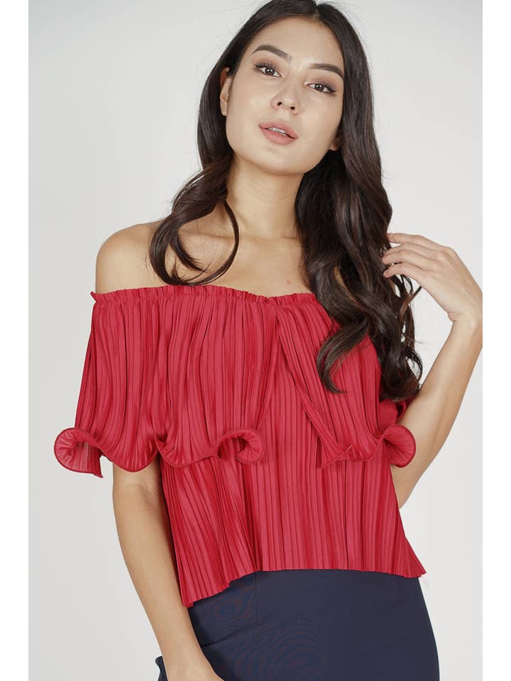 MDS - Wholesale Blouse - Women's - Jubi Pleated Ruffle Top in Red