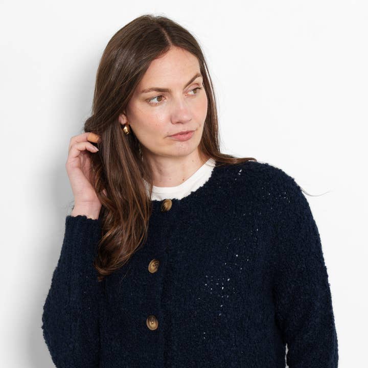 Collins Wool Blend Cardigan - Navy Blue, Boucle for wholesale by Sarta