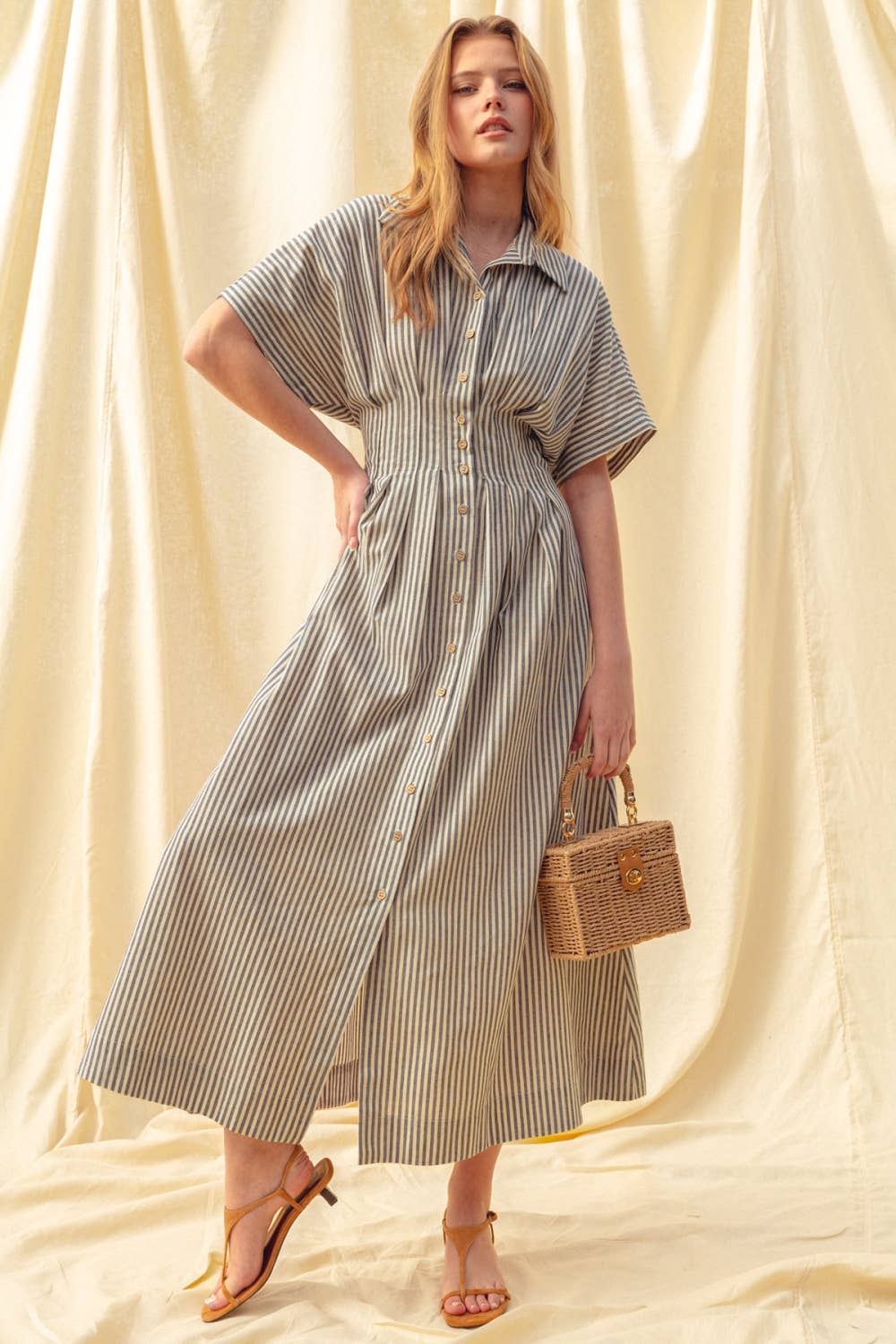 MIOU MUSE - Wholesale Dress - Women's - D4472   STRIPED BUTTONDOWN SHIRT DRESS4