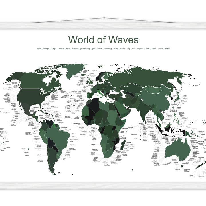 catchinq - Venta al por mayor Pósteres - Mapa de surf de World of Waves - Versión verde bosque