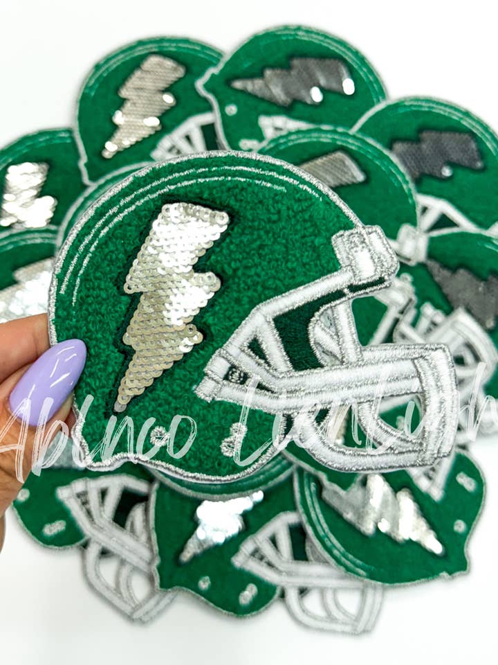 Irish green football helmet sequins embroidery patch iron on for wholesale by ABLNco